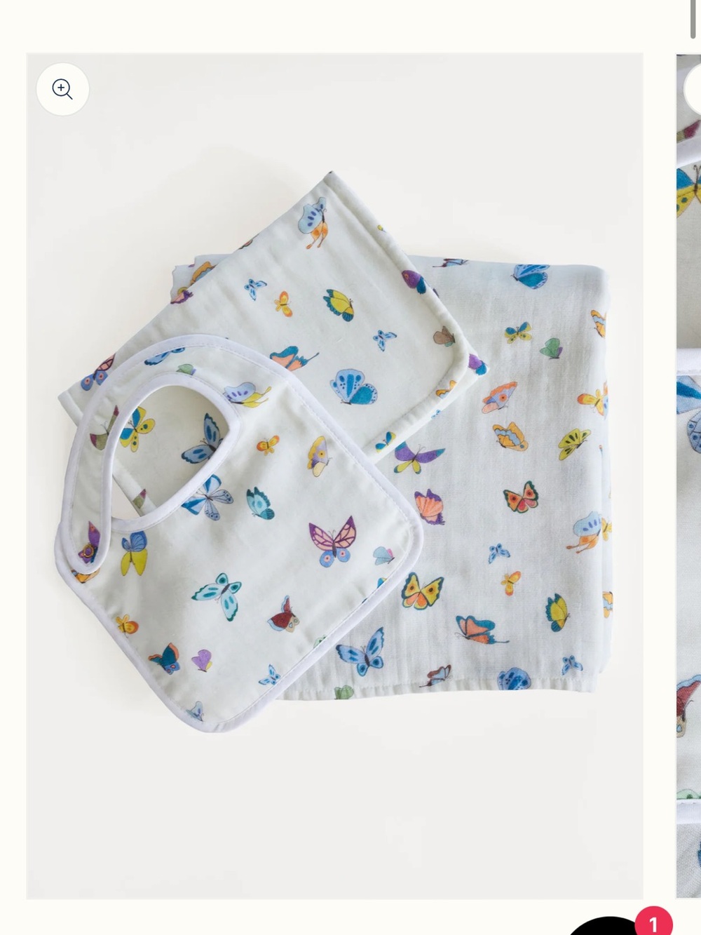 Butterfly Print Baby Blanket, Bib and Burp Set in White